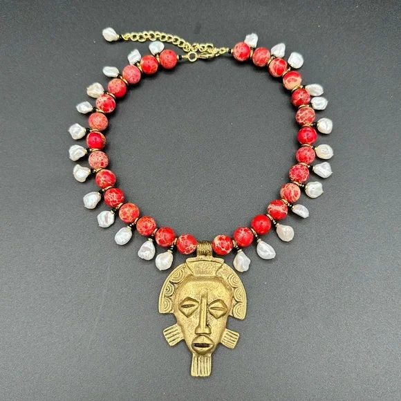 Lady Warrior Mask Statement Necklace